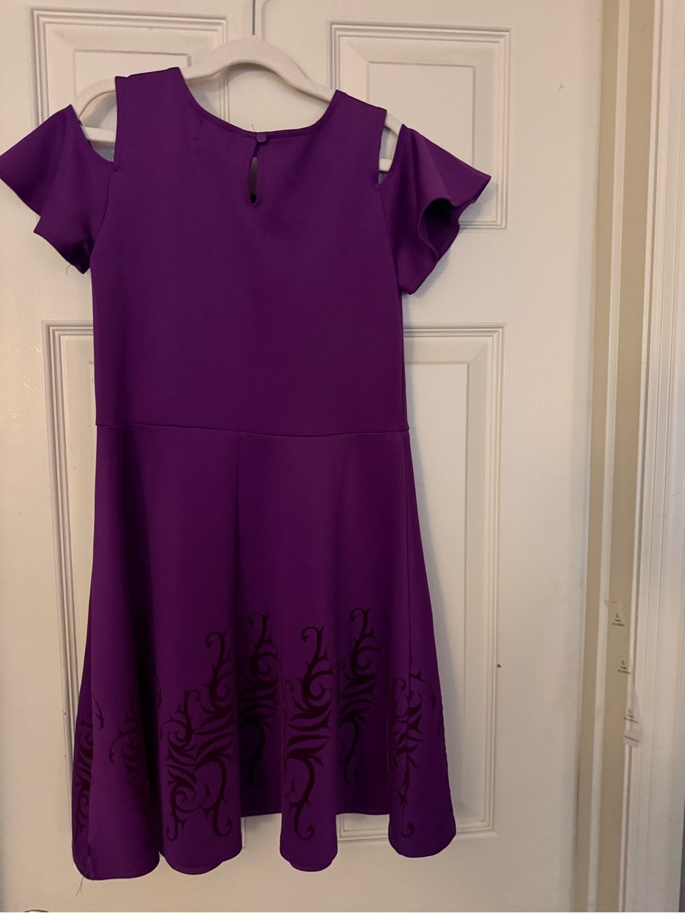 Disney Purple Cold-Shoulder Party Dress with Black Scroll Hem